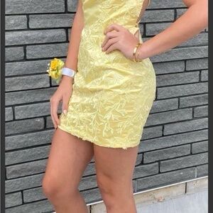 Elegant Yellow Lace Dress